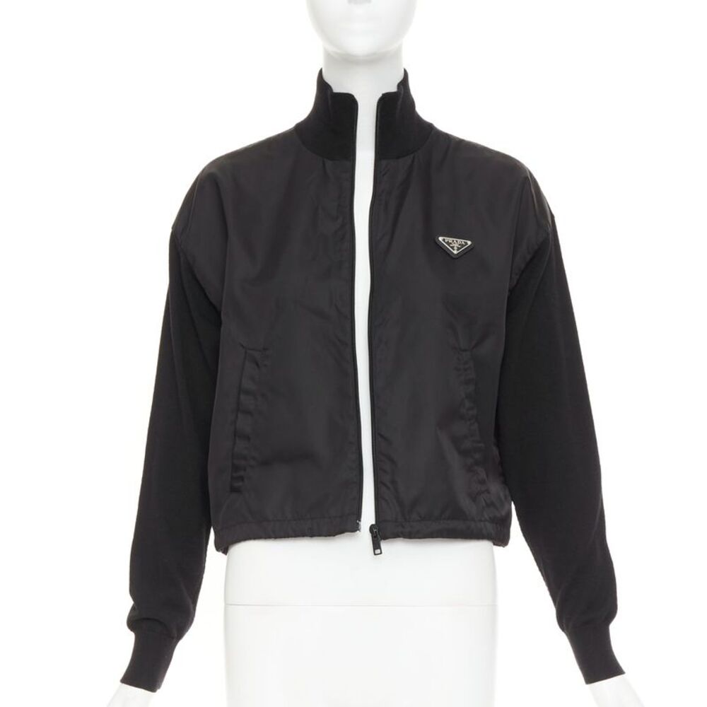 Prada Re-Nylon virgin wool triangle logo zip jacket